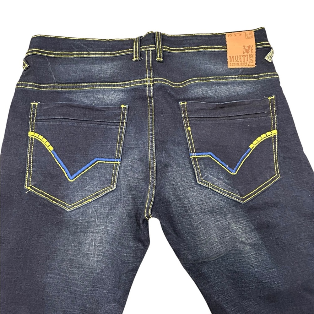 Mufti Men’s Slim Straight Denim Jeans with Yellow Stitching‎